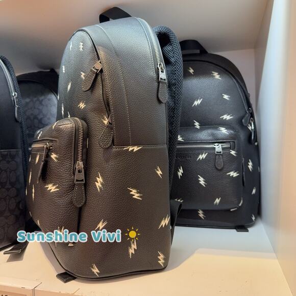 NWT Coach West Backpack With Lightning Bolt Print Gunmetal/Black CDC76 - Picture 3 of 5